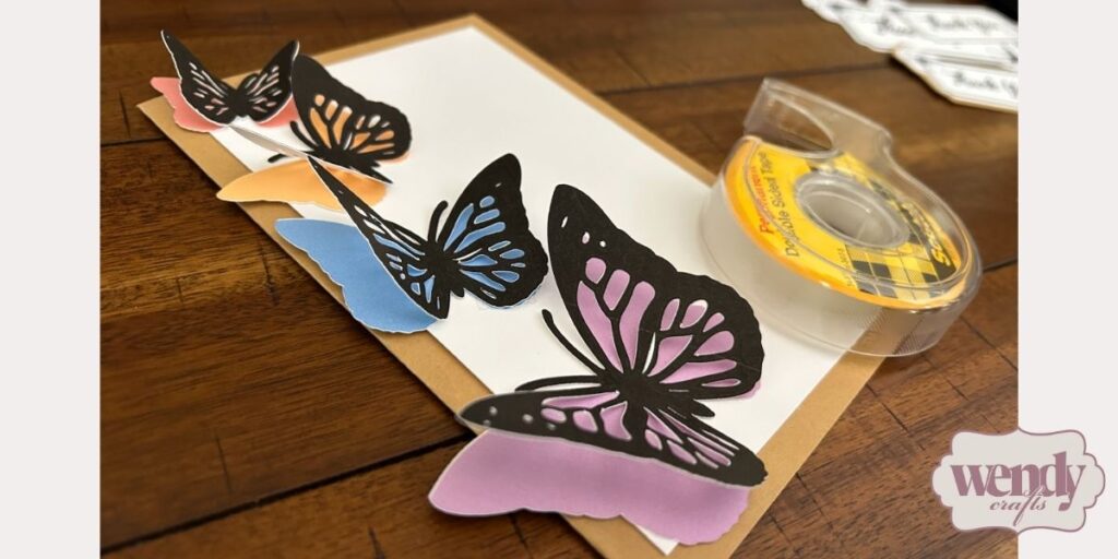 A closeup of the finished Cricut butterflies.