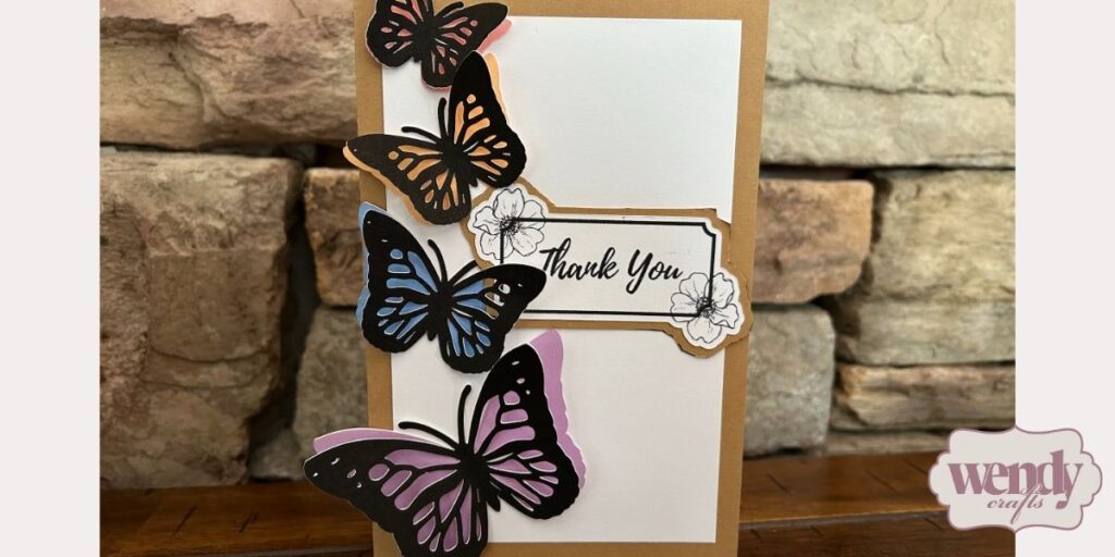 The finished butterfly card made as a Thank You card.